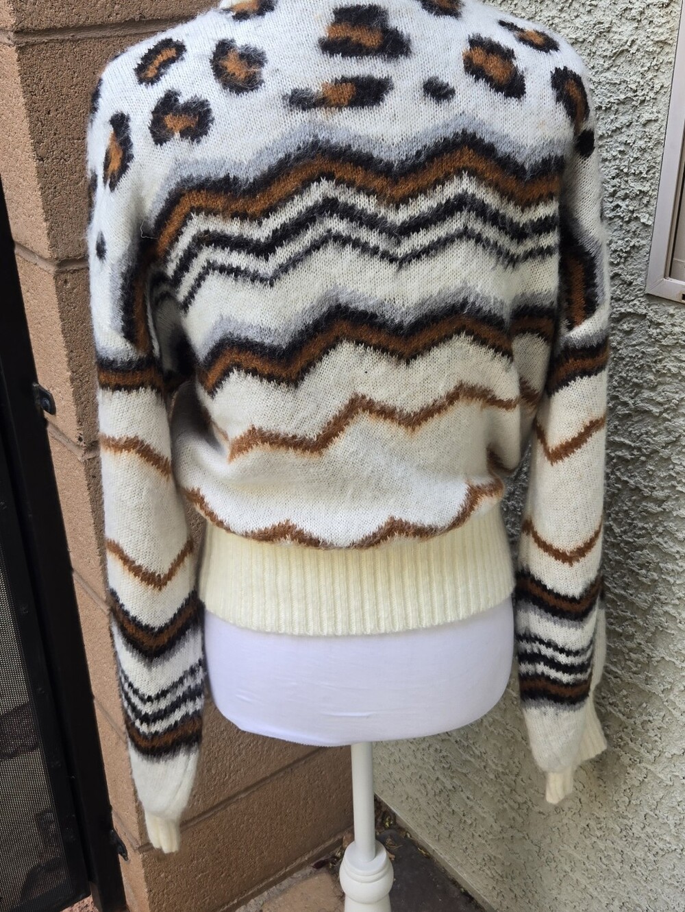 AFRM Cream Chevron Zip-Neck Sweater - Picture 7 of 10
